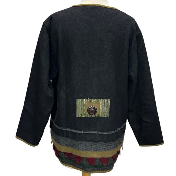 Parsley & Sage Sweater Jacket Womens S Black Multi Wool Patchwork Artful Cottage - Picture 7 of 16
